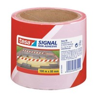 Tesa Signal Absperrband Rot/Weiß 100Mx80 Mm Nicht Klebend
