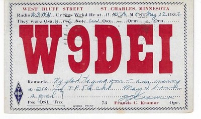 QSL 1932 St Charles   Minnesota    radio card