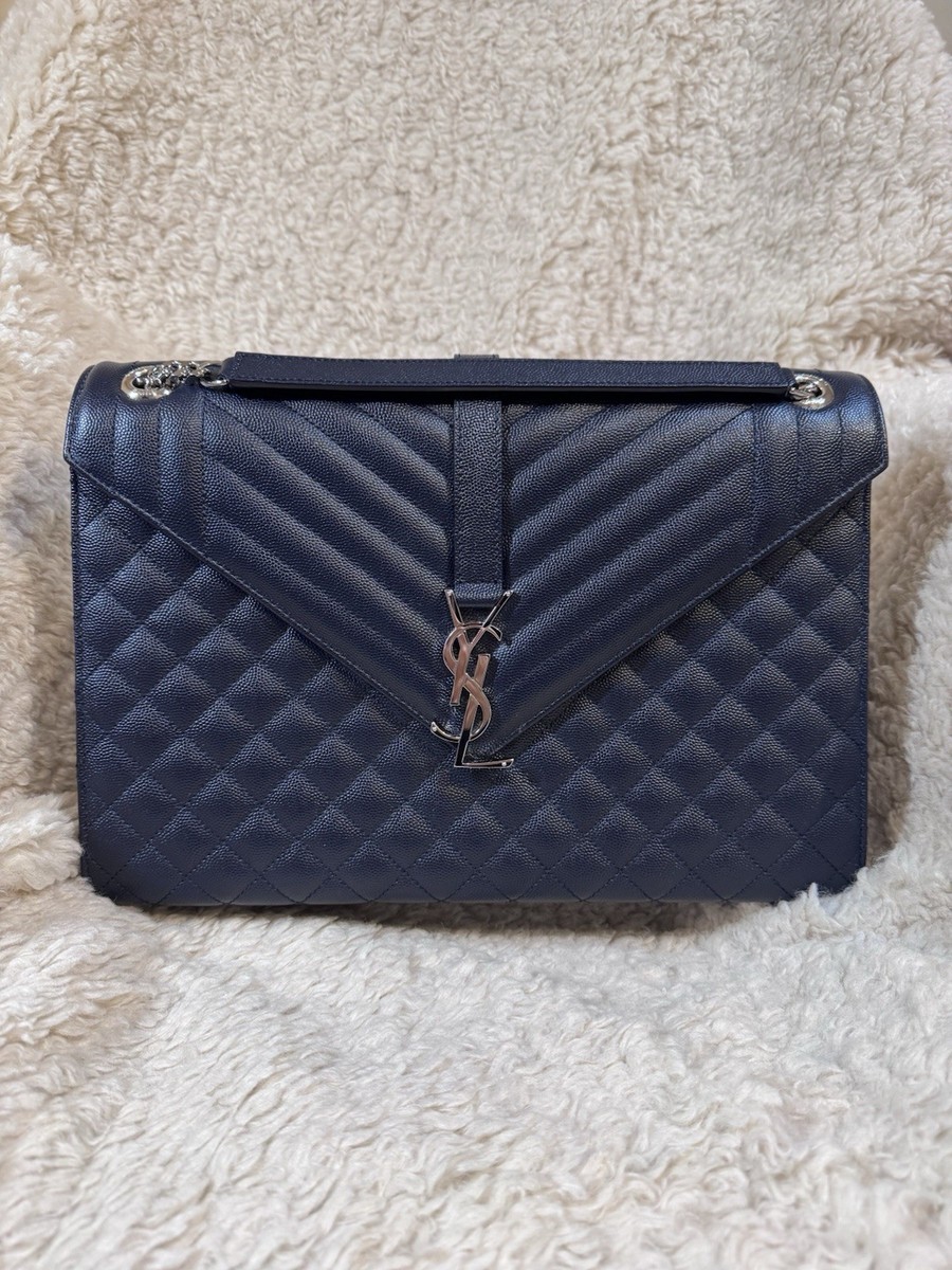 YSL Large Envelope Chain Bag, Triquilt, Grain Leather, NAVY UK