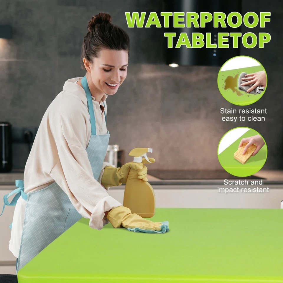 Mesa plegable portátil verde de 4 pies para interiores y exteriores peso máximo  Foto 4 de 4