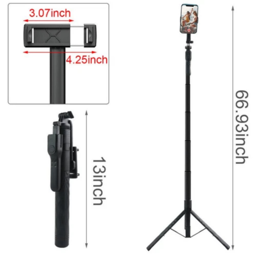 68" Professional Cell Phone Holder + Camera Tripod Stand+Remote Selfie Stick - 第 3/17 張圖片