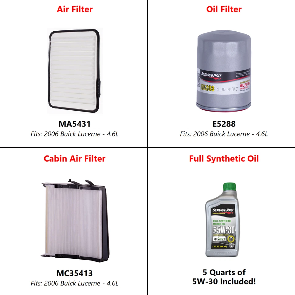 Fits: 2006 Buick Lucerne 4.6L Complete Oil, Air & Cabin Filter Kit (5W-30) — 第 2/4 张图片