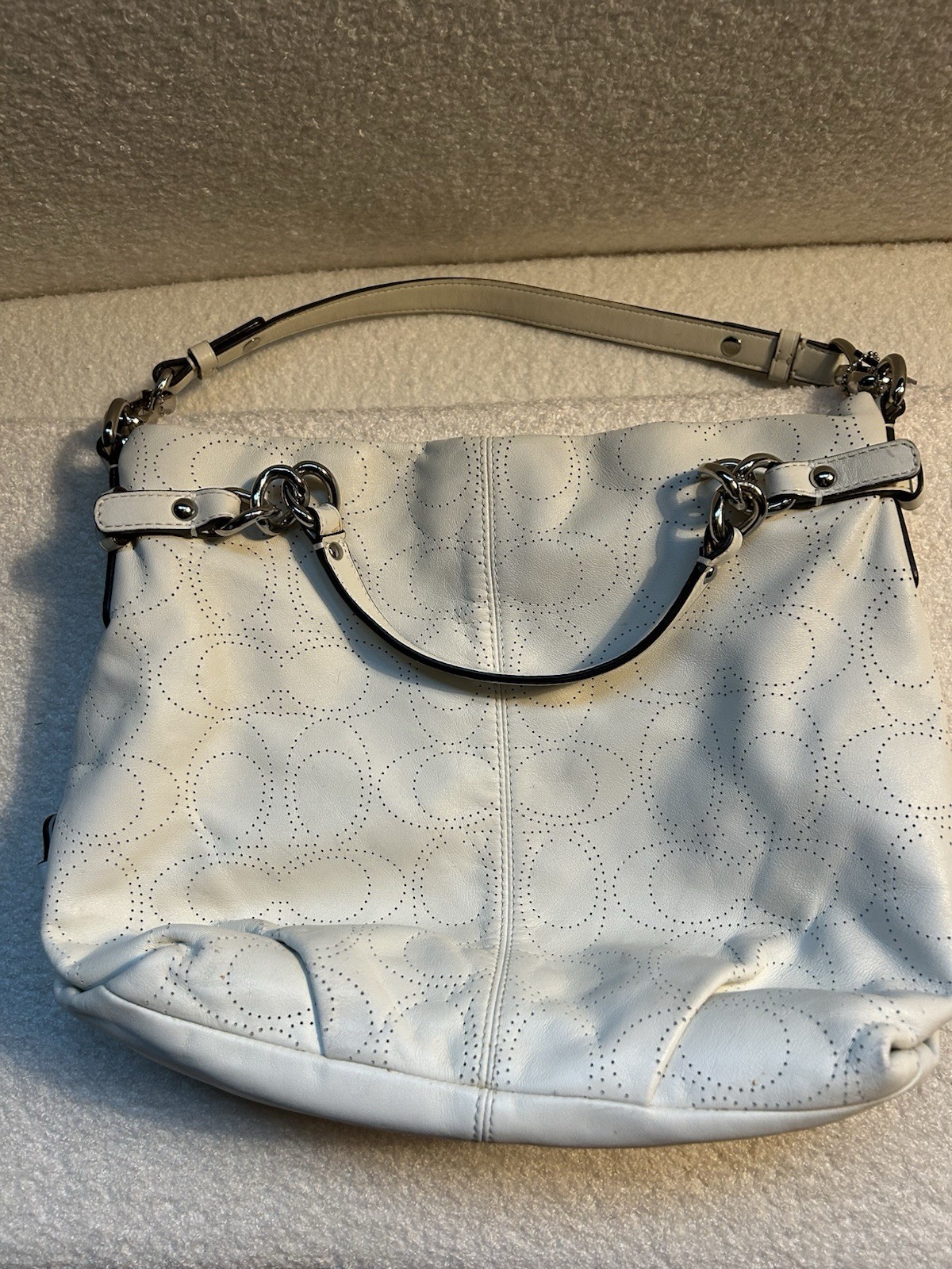 Coach Bag  With Silver Hardware In White