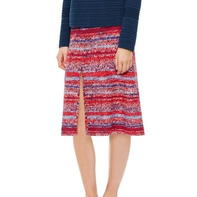 Tory Burch Red Blue Brilliant Mouline A-line Silk Skirt Striped Chevron Sz 2 NWT thumbnail 5
