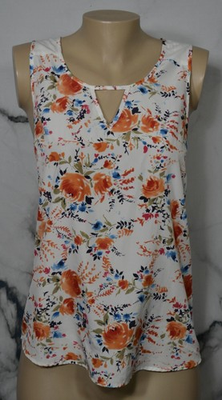 #ad #ad MARKET amp; SPRUCE White Multicolor Floral Sleeveless Top Medium Keyhole at Neck $15.99