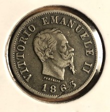 1863-M Italy 50 Centesimi Silver Victor Emanuele II 