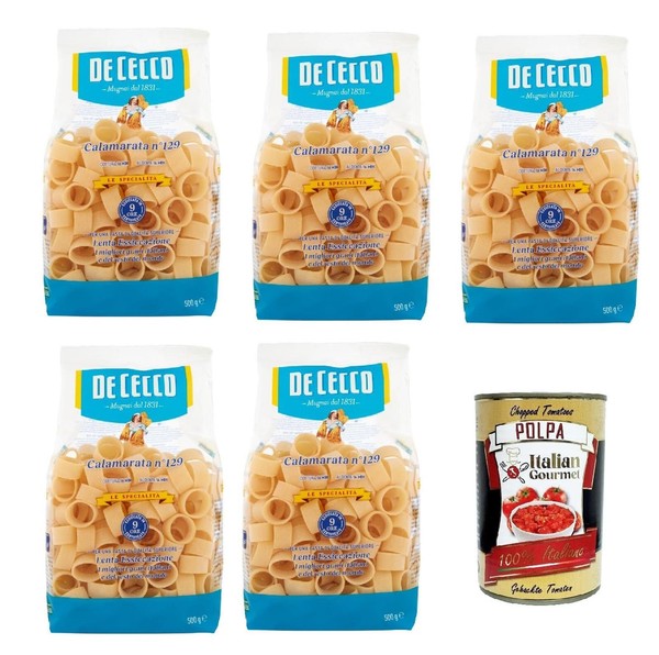 De Cecco Le Specialità Calamarata N.129, Pasta Nudeln 5X500G+Polpa 400G-image