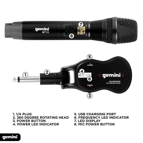 Gemini GMU-M200 Pro Dual Bluetooth Wireless Microphone Handsets w Adapter - Picture 8 of 15