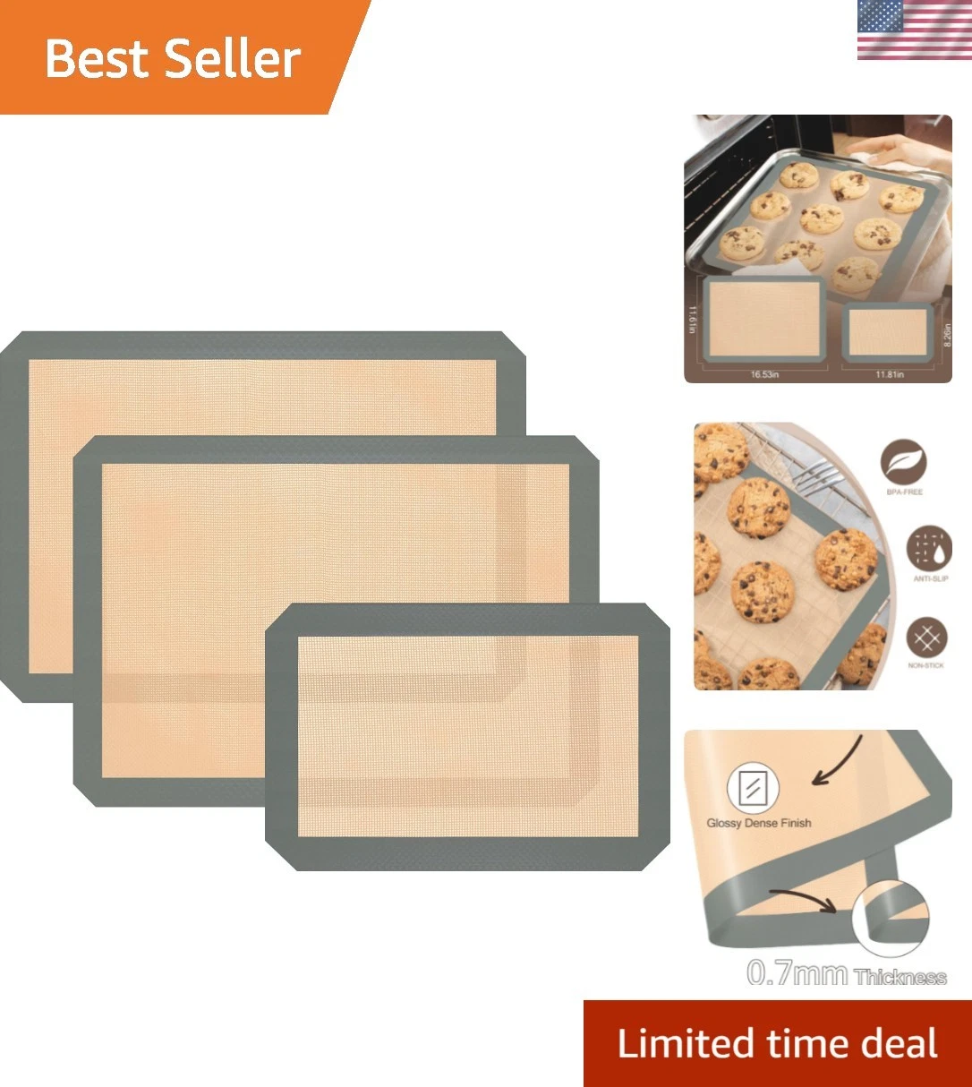 Silicone Baking Mat, 3 Pack Reusable Baking Sheet, Non-Stick ＆ Food Safe Sili...
Opens in a new wind