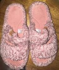 Everfoams Womens Fuzzy Open-Toe Slippers Soft Comfy Memory Foam Indoor House Sho