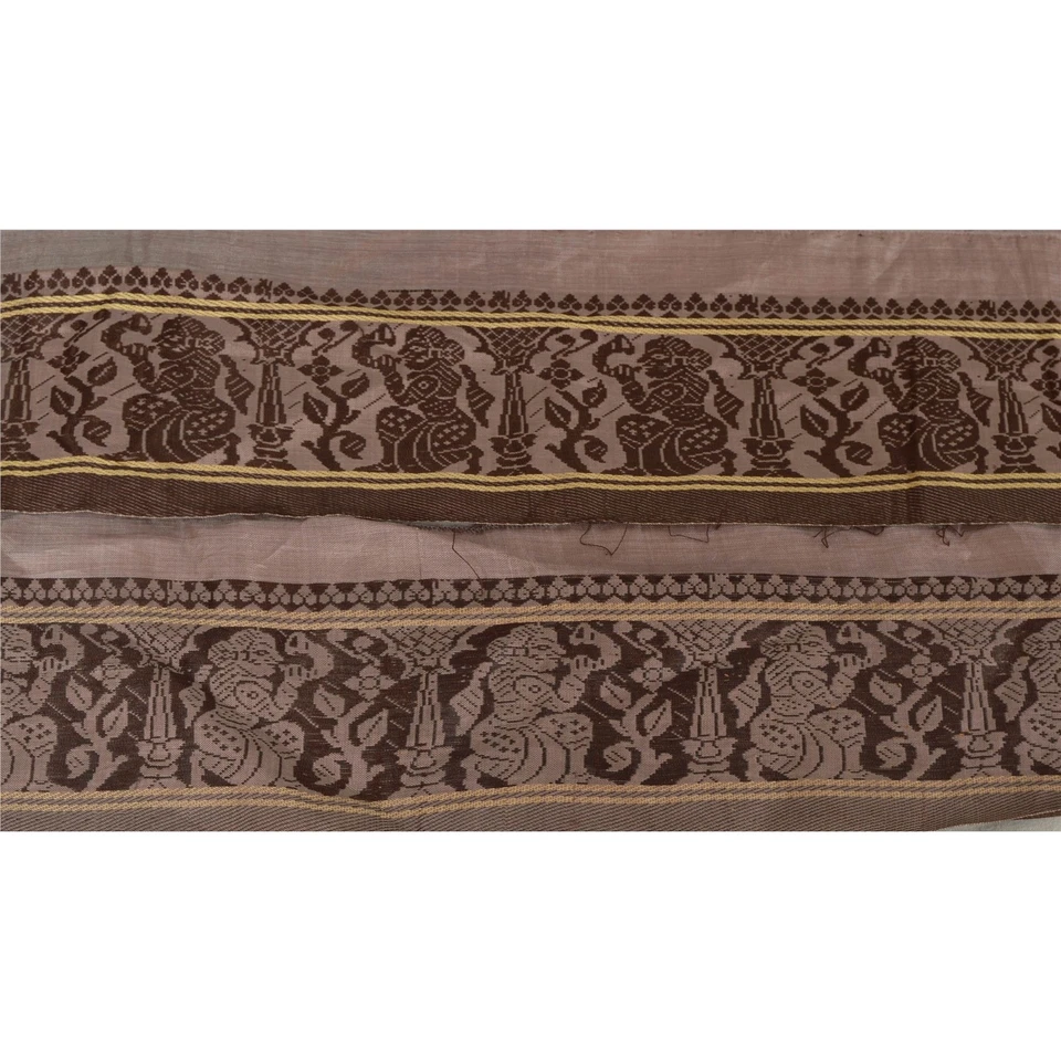 Sanskriti Vintage 1 Yarda Sari Borde Tejido Humano Baluchari Borde Costura Marrón Encaje Foto 4 de 4