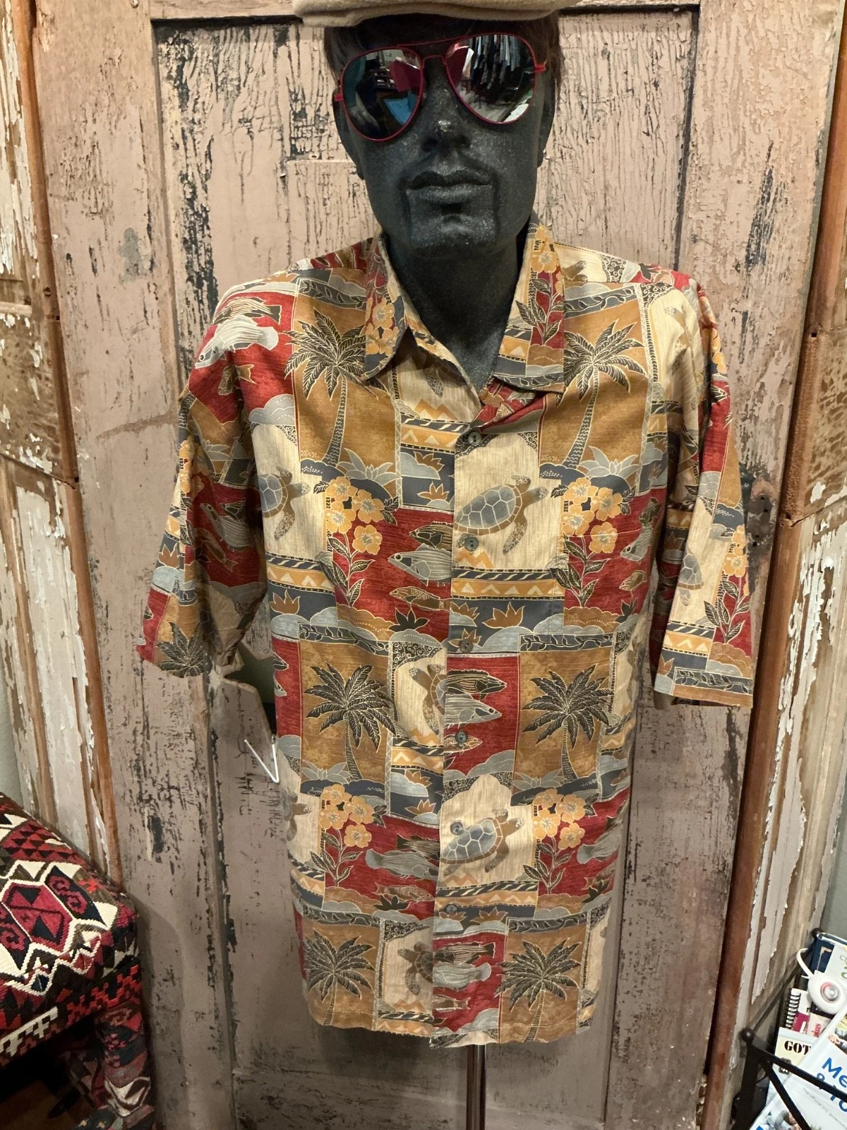 Tori Richard Shirt Turtle Fish Hawaiian Aloha Resort USA Cotton Lawn XL