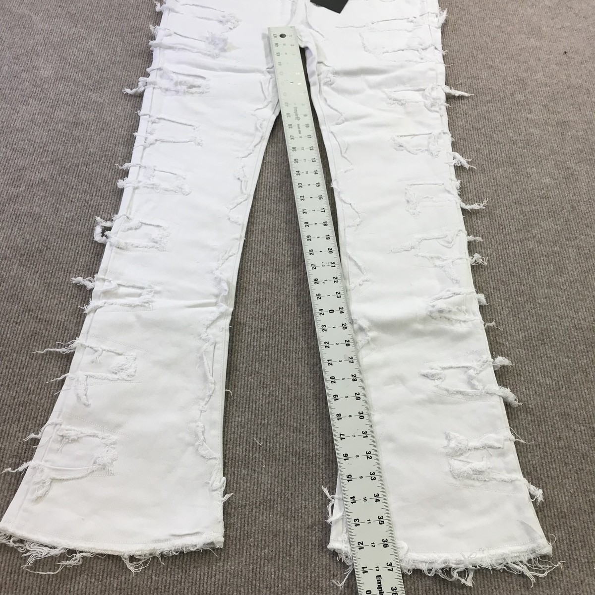 38baby　GUAPI Guapi Pants Mens 38 White Distressed Flare Jeans Raw Edge