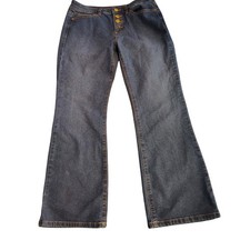 Michael Kors Gold Button Flare Jeans Size 4   Medium Wash Stretch Denim