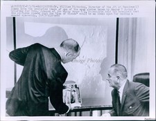 1964 Dr William Pickering Dir Jpl Shows Pres Johnson Moon Pic Nasa Wirephoto 7X9