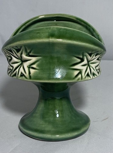 1968 McCoy Small Pedestal Planter Vase MPC-20USA Pottery Green Starburst Pattern - Picture 2 of 9
