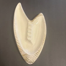 Mid Century White And Gold Ceramic Boomerang Ashtray 14” X 7” Made in USA 