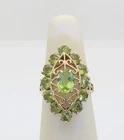 Vintage 14K Solid Yellow Gold 2.65 Ct Natural Green Peridot Cluster Women's Ring