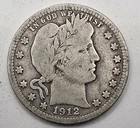 《Silver》1912 USA BARBER QUARTER -- .1808 OZ of SILVER!!!