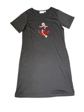 Nightgown Quaker Factory  Black Cotton Knit  embelished anchor  M  New