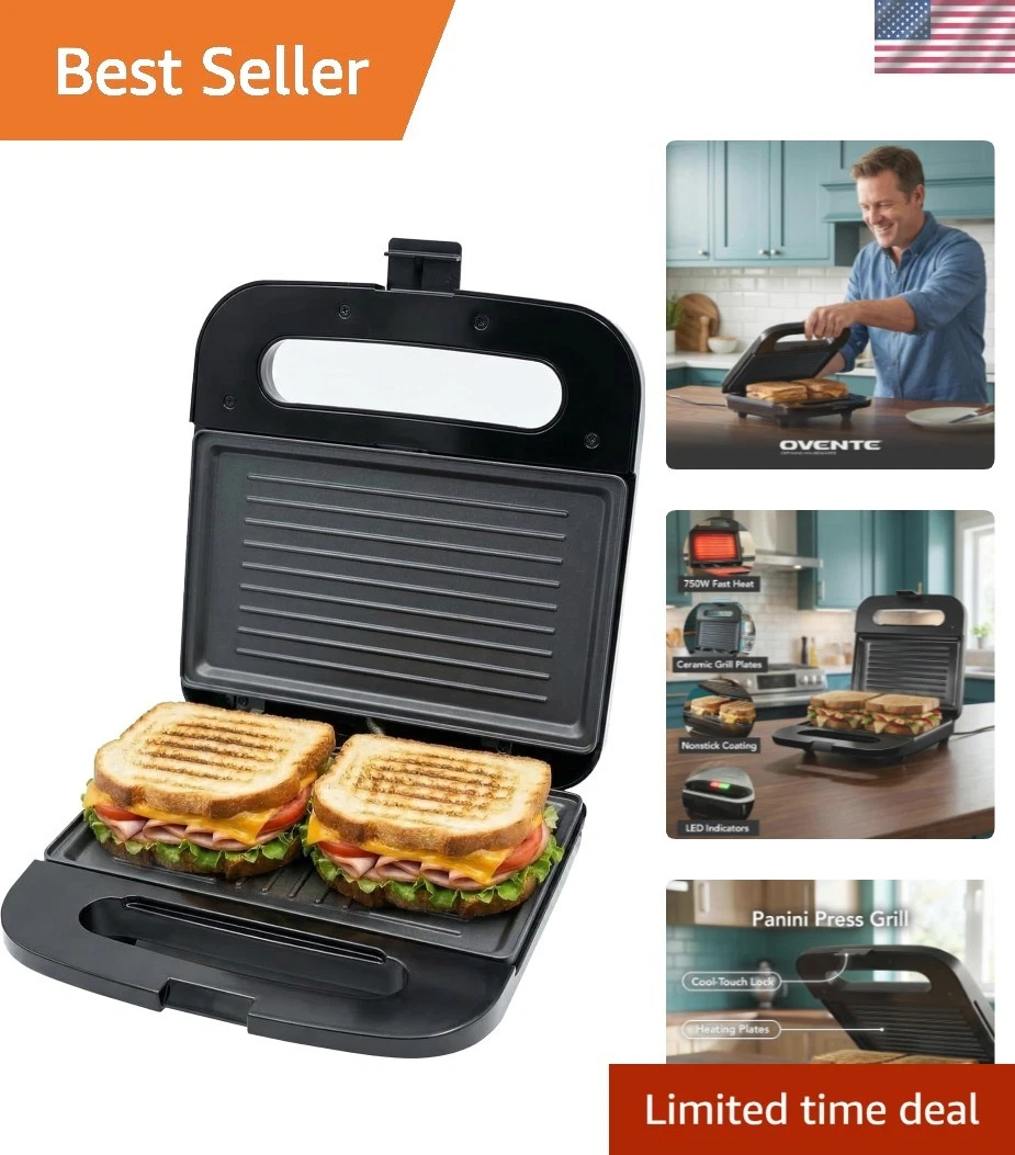 Electric Panini Press Grill with Nonstick Plates, LED Indicator Lights, Therm...