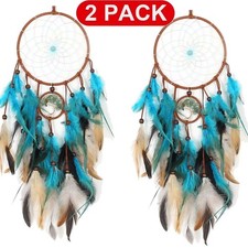 2PCS Tree of Life Traditional Dream Catcher Feathers Handmade Indians Blue Craft