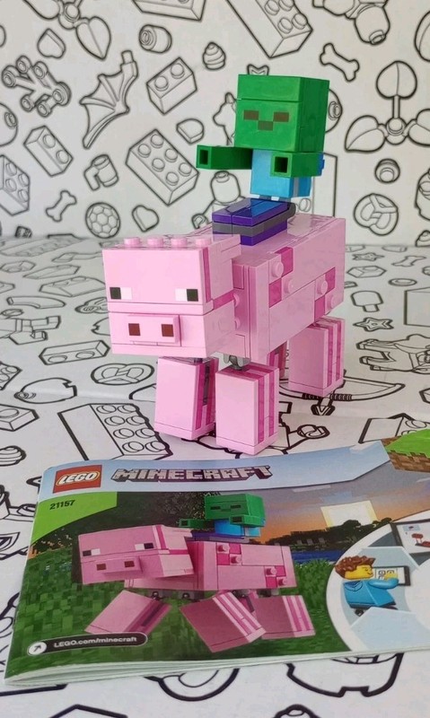LEGO Minecraft BigFig Pig with Baby Zombie 21157 Set w/ Manual, Pig, Zombie