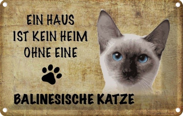 Blechschild 12X18 Cm Balinesische Katze Tier Haustier Deko Geschenk Metall Schil-image