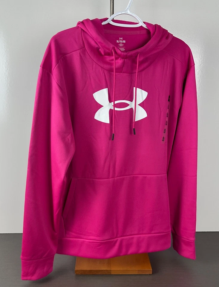 Under Armour Women's Armour Fleece Big Logo Hoodie Pink / White XL Loose Fit NWT - Image 4 of 4