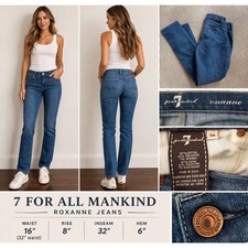 7 For All Mankind Roxanne Jeans Blue Mid Rise Slim Straight Stretch Denim USA 29