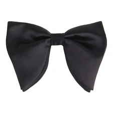Mens Oversized Satin Silk Bow Tie Solid Color Formal Tuxedo Big A - Black-2