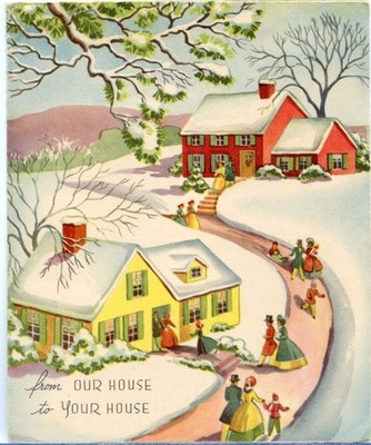 Vintage Season's Greeting Card Winter Holiday From Our House to Yours c1940s