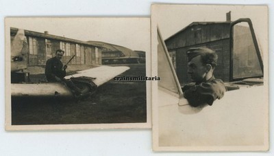 2x Orig. Foto Soldat mit Flugzeug Wrack am Flugplatz