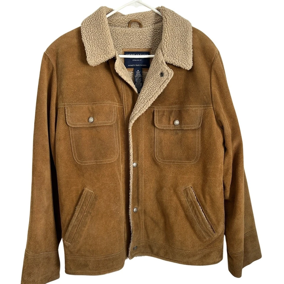 Vintage American Eagle Suede Leather Sherpa Jacket - Small - Image 2 of 4