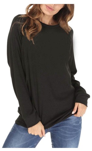 New Black Women's Long Sleeve Casual Pullover Tunic Loose Cotton Tops T Shirt M - Picture 3 of 6