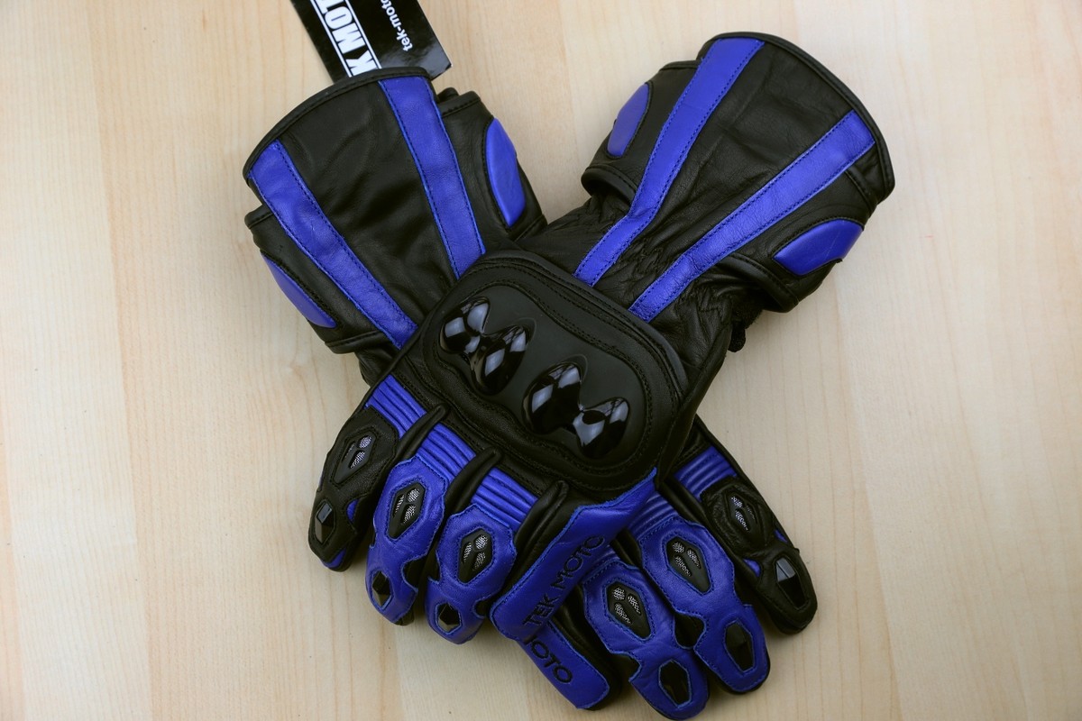 Tek Moto Gauntlet Motorcycle Gloves – Leather/Cowhide – Armored Knuckles & Palm – Men's
