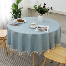 Tablecloth Stain Resistant Washable Dining Table Mat W/ Tassel Round Table Cloth