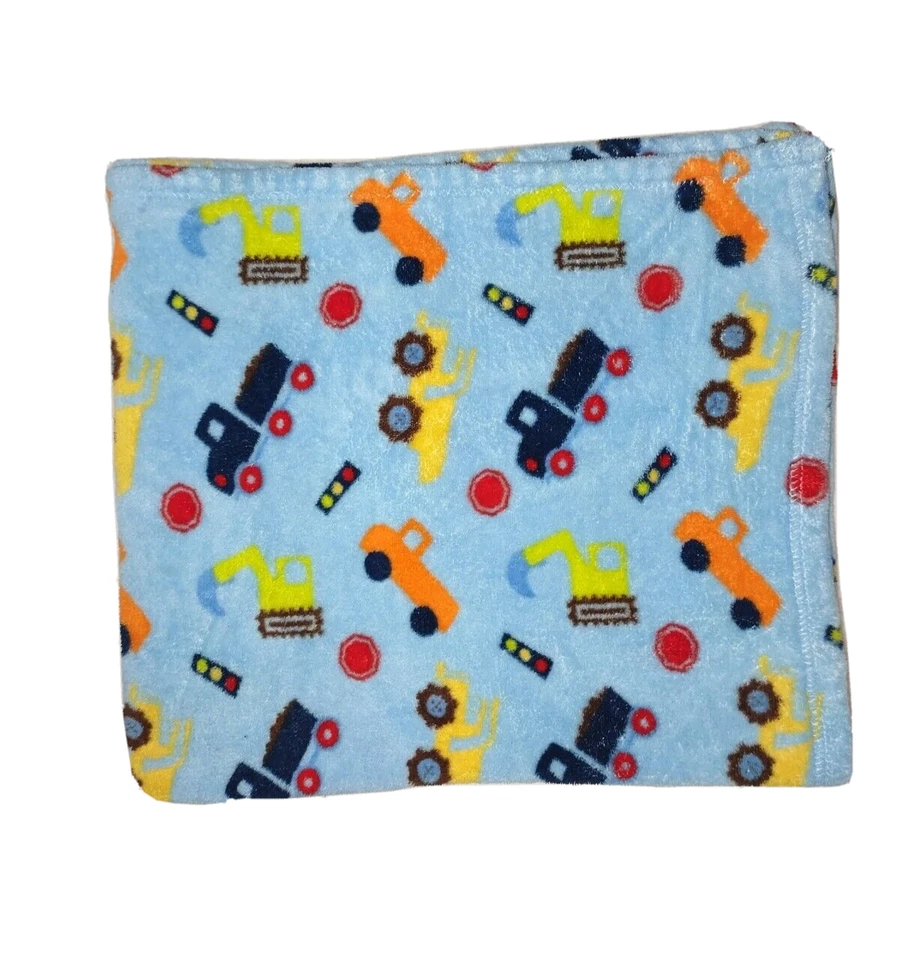 Cutie Pie Blue Dump Truck Bull Dozer Blanket Baby Boy Vehicles Stop Sign Fleece - Image 2 of 3