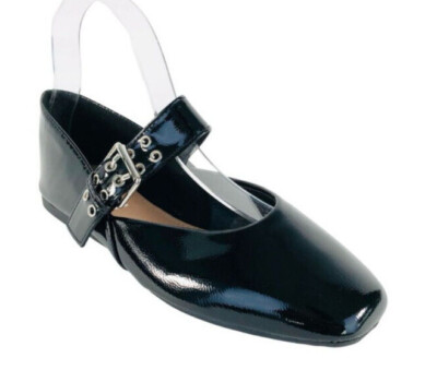Damen Halbschuhe Ballerinas Mod Mary Jane Farbe schwarz glänzend niedriger Absatz
