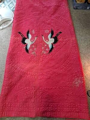 Unbranded Embroidered Swans Pink/Green Bed Spread Twin 73''x63''