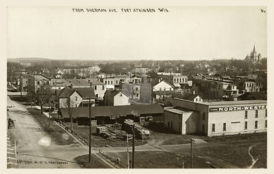 From Sherman Ave., Fort Atkinson, WI Wisconsin 1911 RPPC Photo Postcard COPY