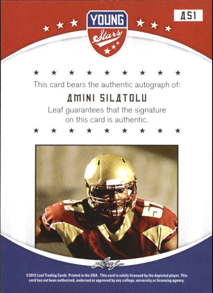 B5874- 2012 Leaf Young Stars Draft Autographs #AS1 Amini Silatolu Auto - NM-MT - Image 2 of 2