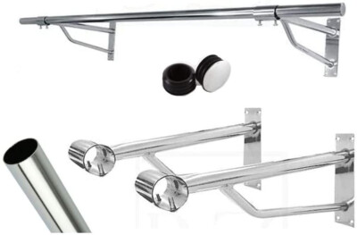 5 Fuß lange Stange + 2 Halterungen + 2 Kunststoff Endkappen - Super Schwerlast verchromte Wand