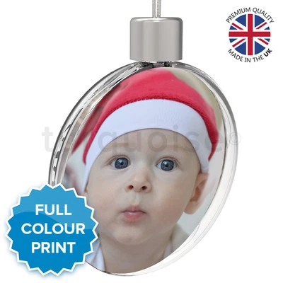 Personalised Custom Photo Christmas Xmas Tree Round Bauble Ornament Gift