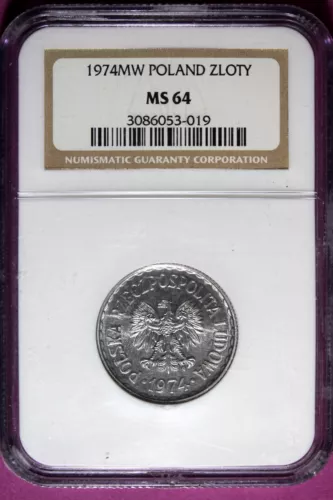 1974 MW NGC MS64 Poland 1 Zloty Aluminum Coin #B45337