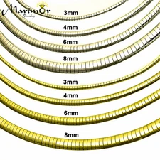 Stainless Steel Omega Chain Necklace Chocker 16 Inch Long Gold or Silver 3mm- 8m