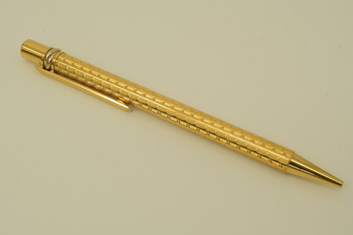 筆記具 cartier ballpen gold Authentic Cartier Trinity Ballpoint Pen Gold Ridged Office