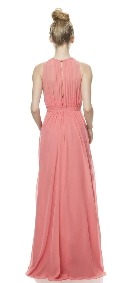 Vestido de Dama de honor Bari Jay Tulipán Rosa Gasa Cuello Alto Sin Mangas Baile de graduación Talla 12 1471 Foto 2 de 4