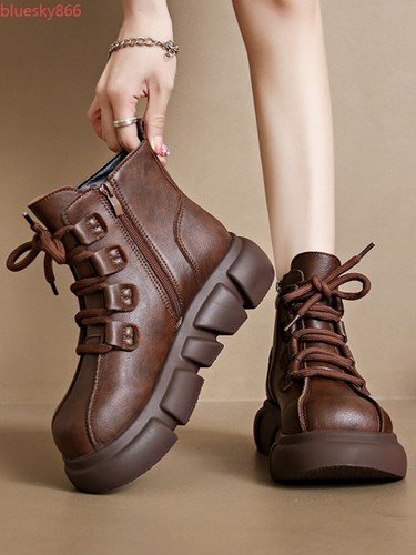Damen Retro Round Toe High Top Reitstiefel Plateauschuhe Seitenreißverschluss Kurzstiefel