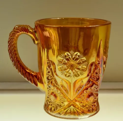 IMPERIAL COFFEE MUG Lg Marigold Carnival HOBSTAR PINWHEEL Flower * FREE USA SHIP